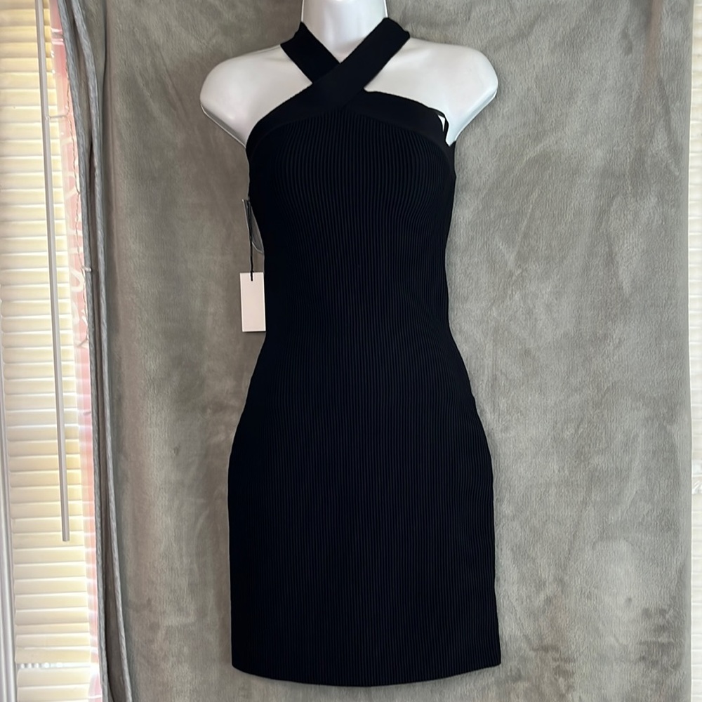 Aritzia color black Babaton Sculpt Knit Criss Cross Ribbed halter dress